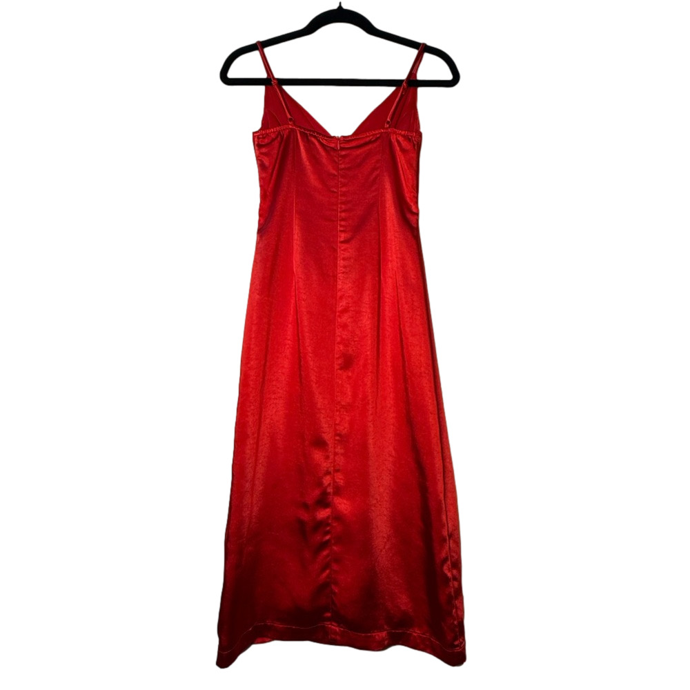 LULU’s Women’s Red Satin Cutout bodycon Dress X Small Spaghetti Straps Side Slit - Picture 6 of 8